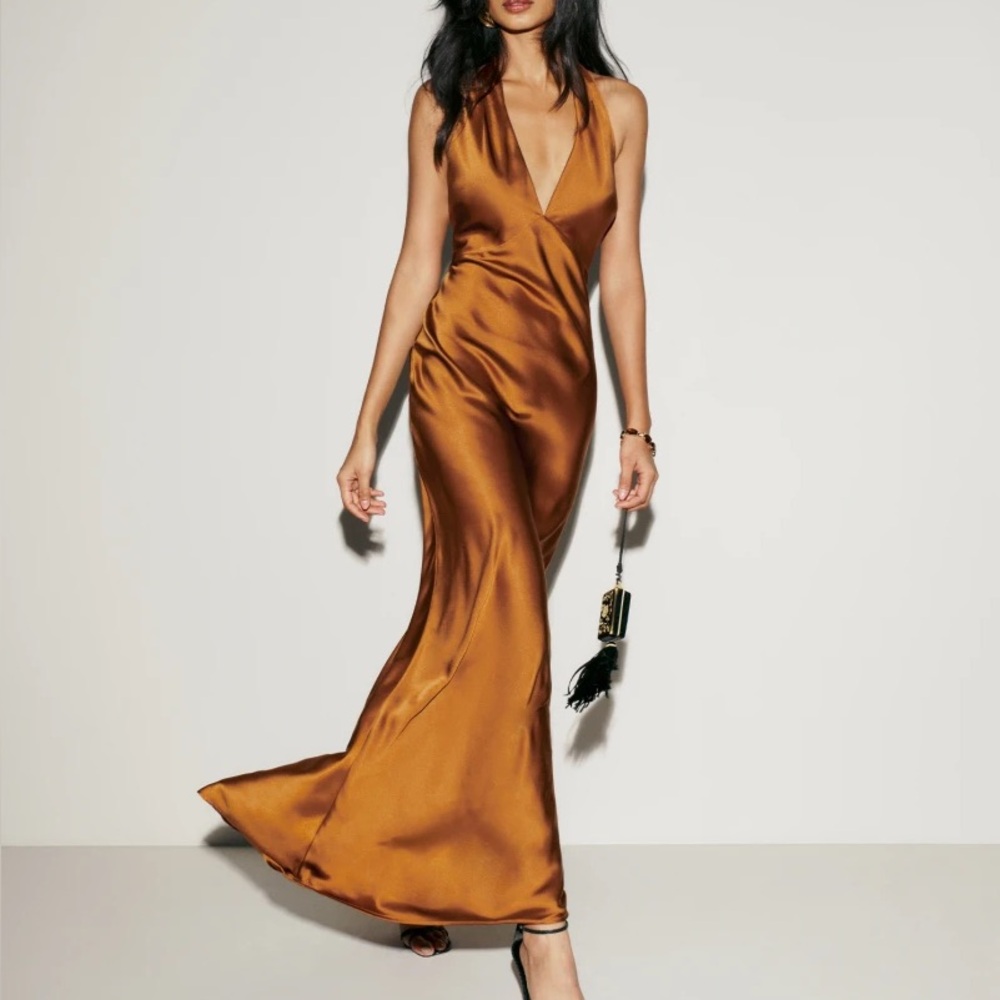 Reformation Daniela Silk Dress in Copper 4 Petite